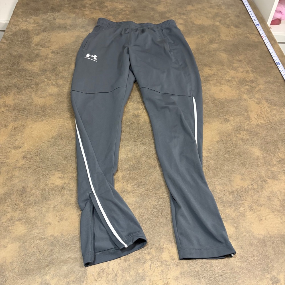 Under Armour Jogger Pants Mens M TALL MT Gray White Stripe Ankle Zip Fitted 9285